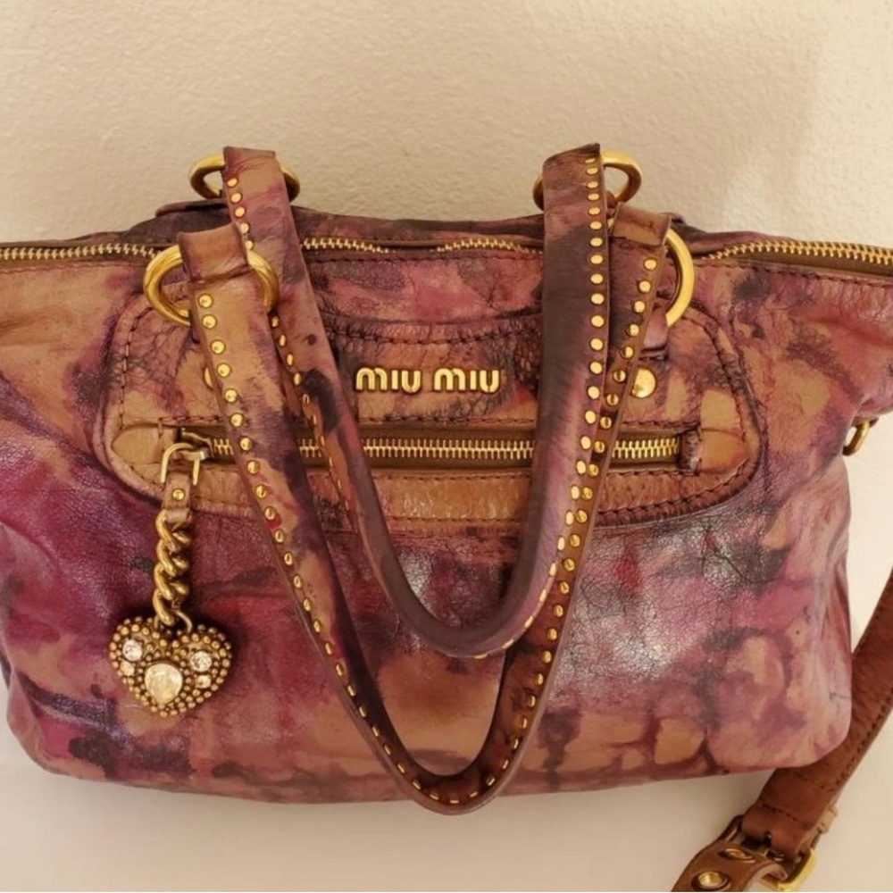 Miu Miu Prada Leather purse brown tan black beige red purple crystals crossbody